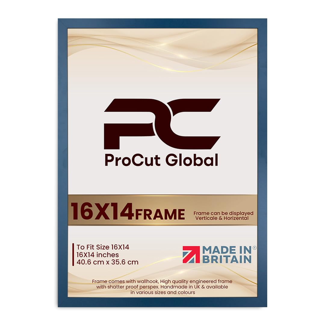 Procut Global 16X14 Navy Blue Picture Frames - Modern Wooden Photo Frame with Shatterproof Perspex for Wall or Tabletop - Perfect for Posters, Certificates, Prints - Sizes & Colors Available