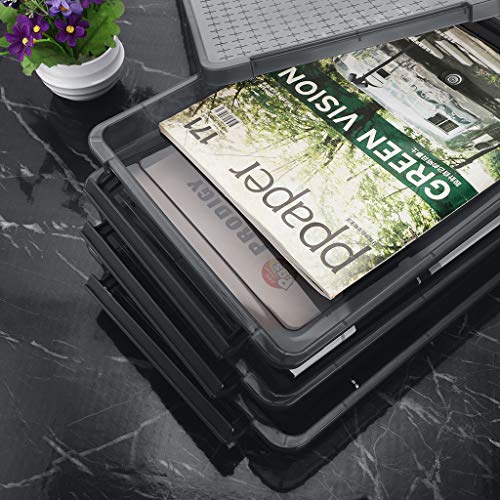 Hipiwe 3 Deck Clear A4 File Box - Stackable Portable Project Case, Desk File Container Holder, Office School Supplies Documents Paper Organizer Plastic Magazine Storage Box, Grey #TOP3