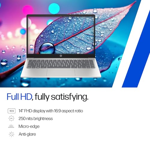 Image of HP 14, Intel Core 5-120U (16GB DDR4, 512GB SSD), FHD, Micro -Edge, Anti-Glare, 14'' /35.6cm, Win11, M365* Office24, Silver, 1.41kg, ep0385tu, FHD Camera, Iris Xe Graphics, Backlit Laptop