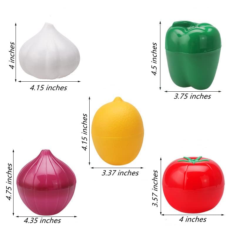 5 Pezzi Contenitori per Frutta in Silicone, Contenitori per Alimenti, Contenitori Frigorifero Verdi, Cipolla, Pomodoro, Limone, Frutta