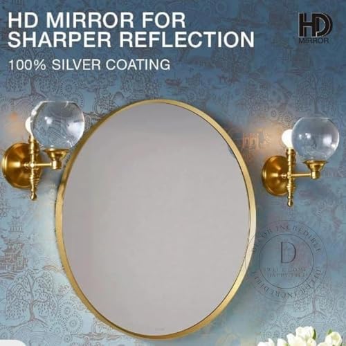 Image of Round Sunburst Wall Mirror Gold Metal Frame for Decoration Decorative Design Stylish Large Item Abstract for Living Room Bedroom Dining Bathroom Office Cafes House Hall 12in
