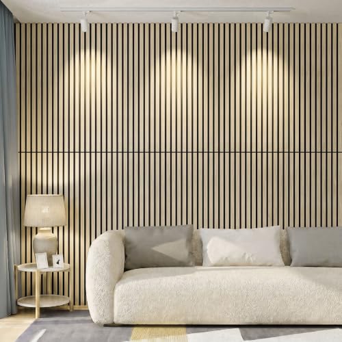 Image of Wood Slat Acoustic Wall Panels, Yellow Oak, 4 Pack, 47.2 x 23.6 in