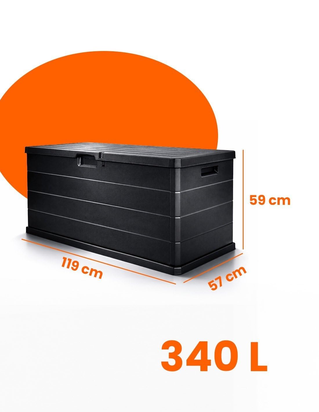 Jardin202 - Baúl Exterior Grande 170L / 340L de Resina para Jardín y Terraza | Arcón de Almacenaje | Impermeable | Resistente UV | Antracita | 340 L () | 340 L - 3