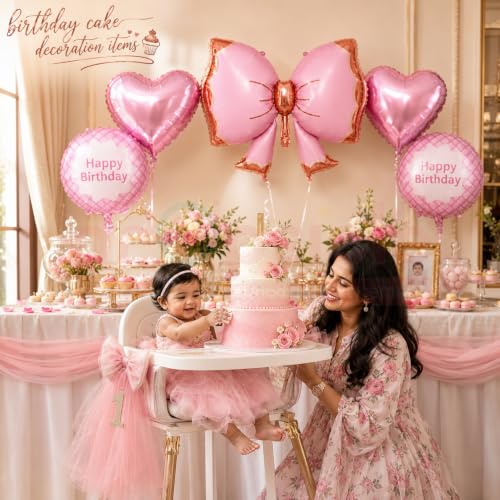 Image of Propsicle Bow Foil Balloons for Birthday Decoration Pink Girls