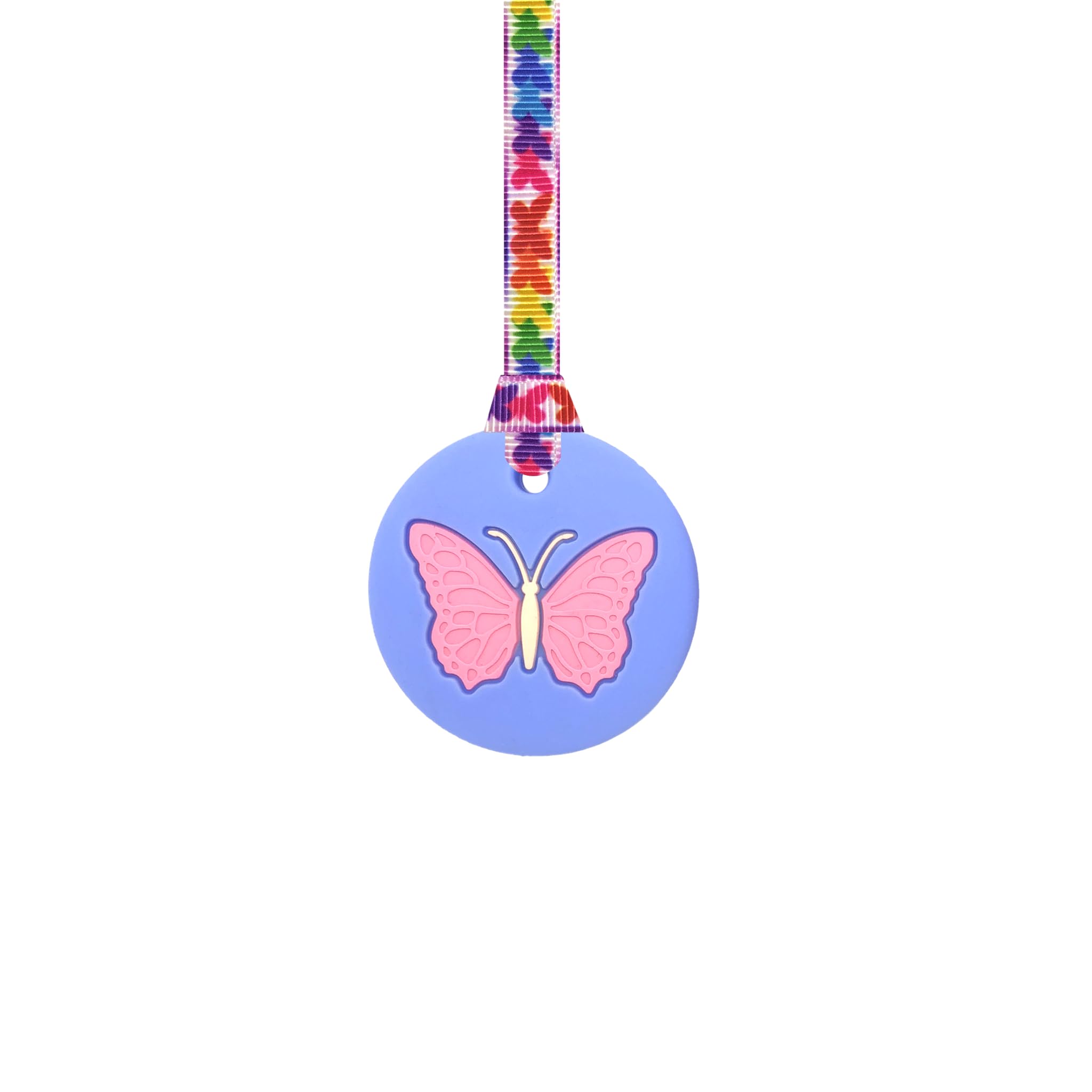 Butterfly Chew Necklace with Lanyard - Blue - Sensory Chew for Kids with Autism, Anxiety & ADHD – 100% Food Grade Silicone - Sensory Oojamabobs (8 Designs Available) (Butterflies, 70cm Lanyard)