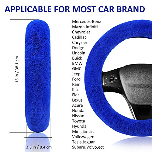 Fluffy Steering Wheel Cover For Women Girls, Accmor 15 Inches Winter Warm Fuzzy Vehicle Wheel Protector Car Decor, Ladies Fashion Fur Car Wheel Cover & Handbrake Cover & Gear Shift Cover Set (Blue) #TOP1