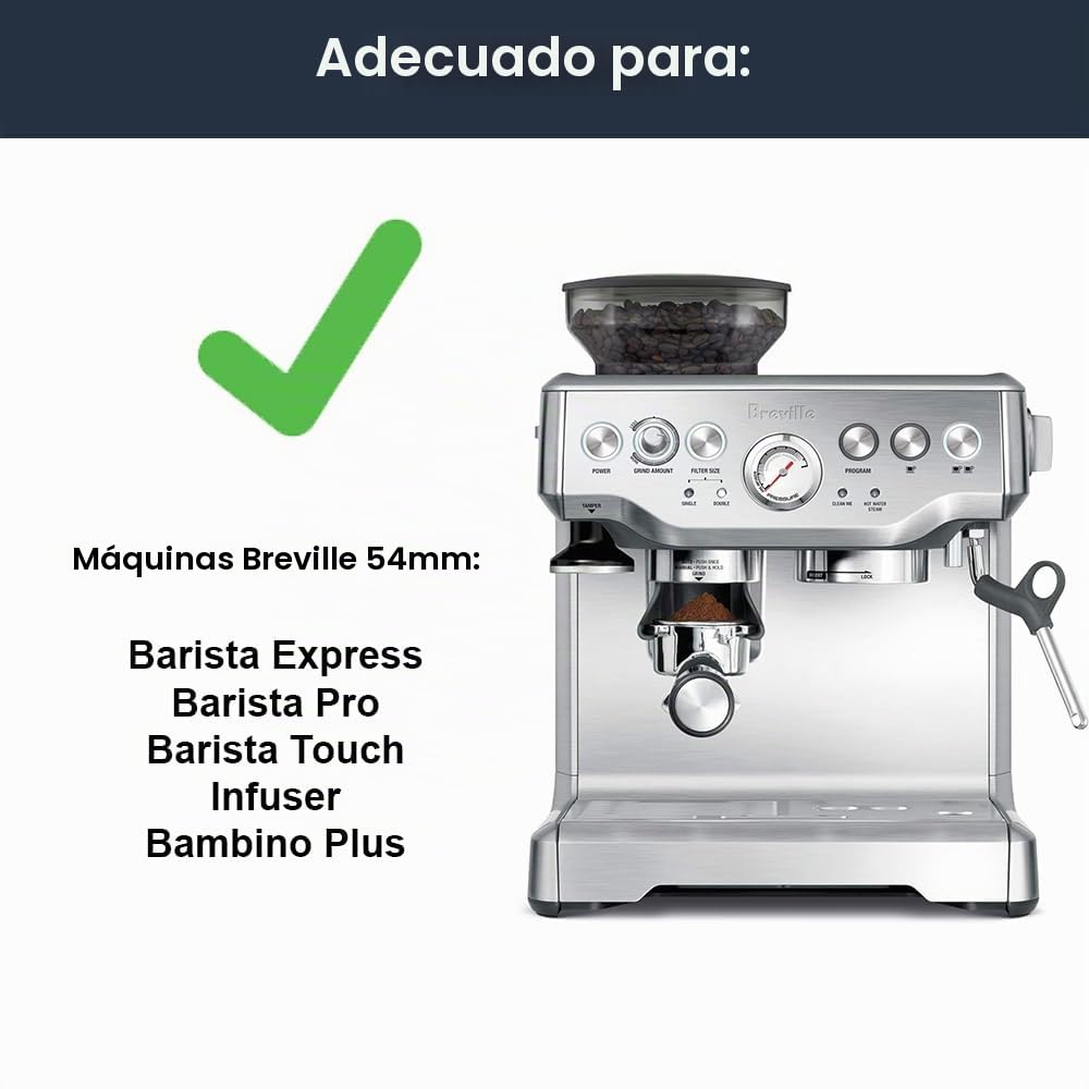 Portafiltro de 54 mm para Breville Barista Express, etc. Portafiltro con doble caño de madera de nogal – Soporte de filtro de acero inoxidable con colador – Accesorios de espresso de [JoeFrex]