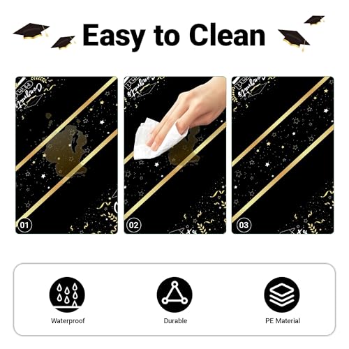 Image of Childom 2 Pack Graduation Tablecloth,Graduation Decorations Class of 2026 Graduation Party Decorations,54 inchx108 inch Black and Gold Plastic Table Cloth Disposable Rectangle for Home,School,Party Supplies