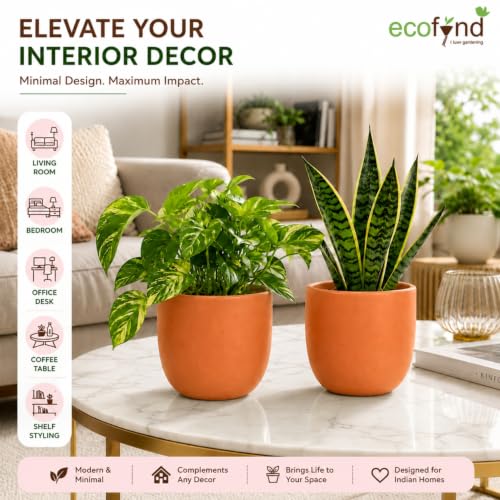 Image of ecofynd 5 Inch Ceramic Plant Pots with Drainage Hole, Modern Decorative Clay Flower Pots for Indoor Plants, Home Garden Decor for Living Room, Bedroom & Interior Spaces (Pack of 2, CPOT041-PEH)