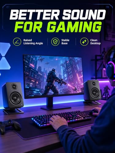 wigmoa U-Z2 【2PACK】 Desktop Speaker Stands Pair for Small Speakers, Tilted Steel Tabletop Stands with Foam Padding, Fits Compact Studio Monitors, Computer Speakers (A/Black) - image 6
