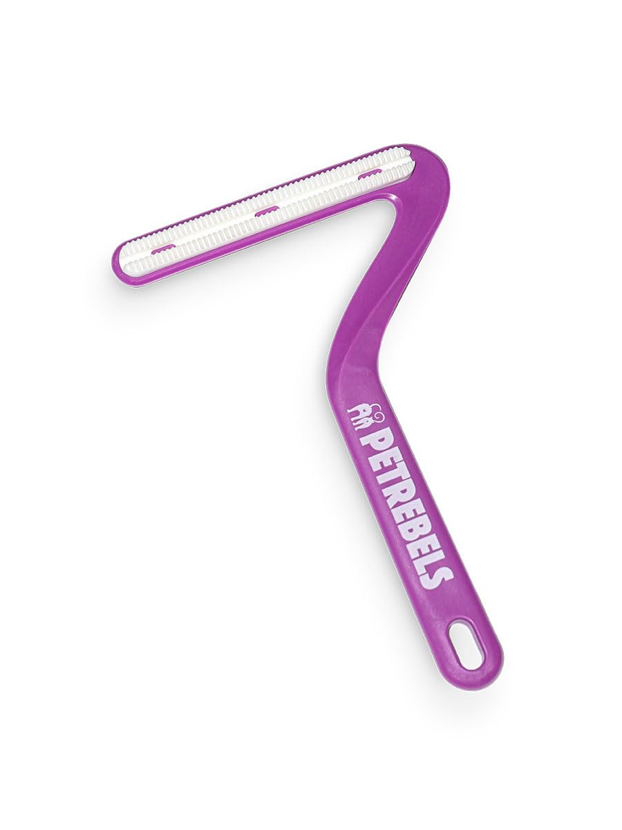 Petrebels Épilateur pour poils de chat, brosse double face pour canapé, arbre à chat et meubles, brosse à peluches avec poignée en ABS, pour tissus, tapis et tissus d'ameublement, Lucky 7 violet