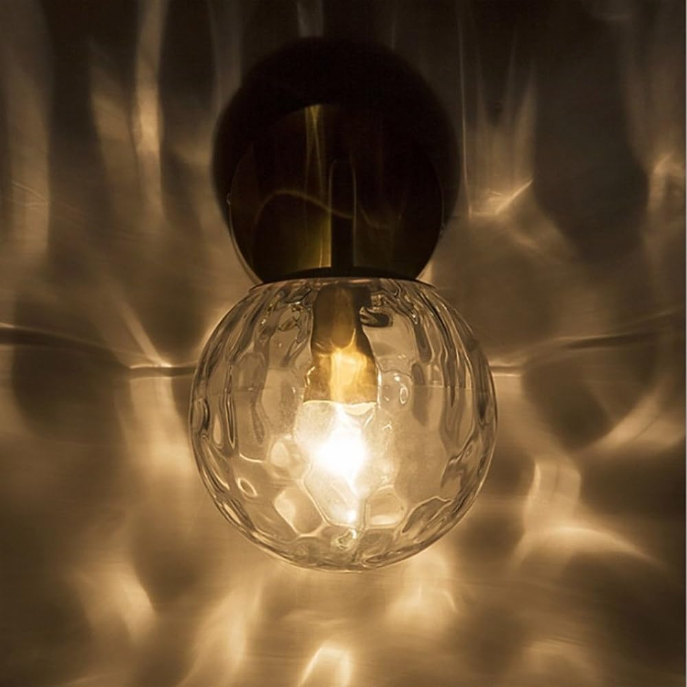 Kinkiet ze szklaną kulką z motywem wody, złota metalowa lampa z abażurem globalnym, nowoczesna lampka nocna, gniazdo E27, minimalistyczna dekoracyjna oprawa do salonu