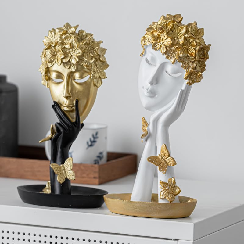 Estatua Moderna Abstracta de Rostro con Mariposas Doradas miniatura 4