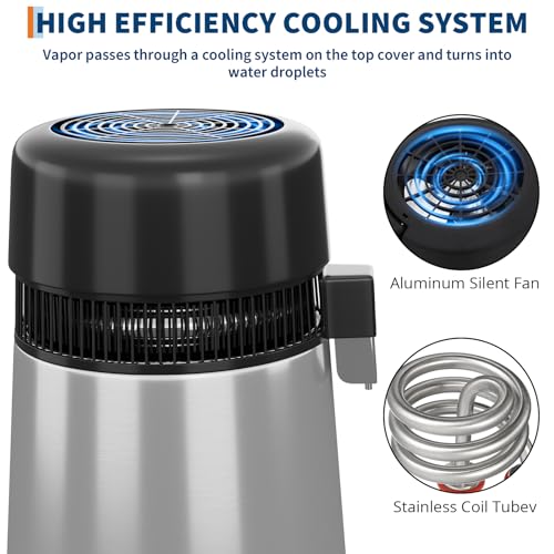 Klysiora 4L Water Distiller,Household Stainless Steel Distilled Water Purifier,Countertop Distilled Water Maker,4 Litre Distilled Water Machine for Home.Silver. thumbnail 4