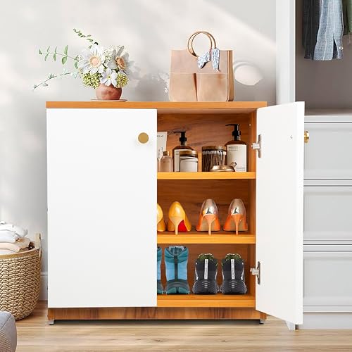 Image of Engineered Wood Shoe Rack - Stylish, Durable & Space-Saving Shoe Storage Organizer for Home & Office Use (L 60 x B 32x H 60 cm) (SHEESHAM & White, 3 Shelves) DIY