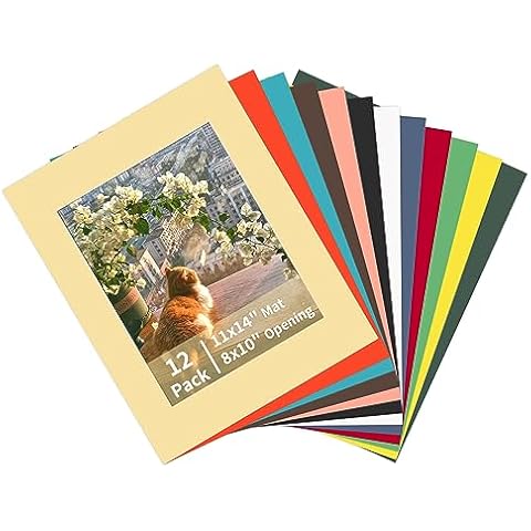 ZBEIVAN 12 Packs Mixed Colors 11x14 Picture Frame Mats for 8x10 Photos, Artworks and Prints, White Core Bevel Cut Frame Mattes Cover
