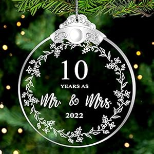 10 Years As Mr. & Mrs Christmas Glass Ornament 2022, 10th 10 Years Anniversary Present Gifts for Wife Husband Couple…