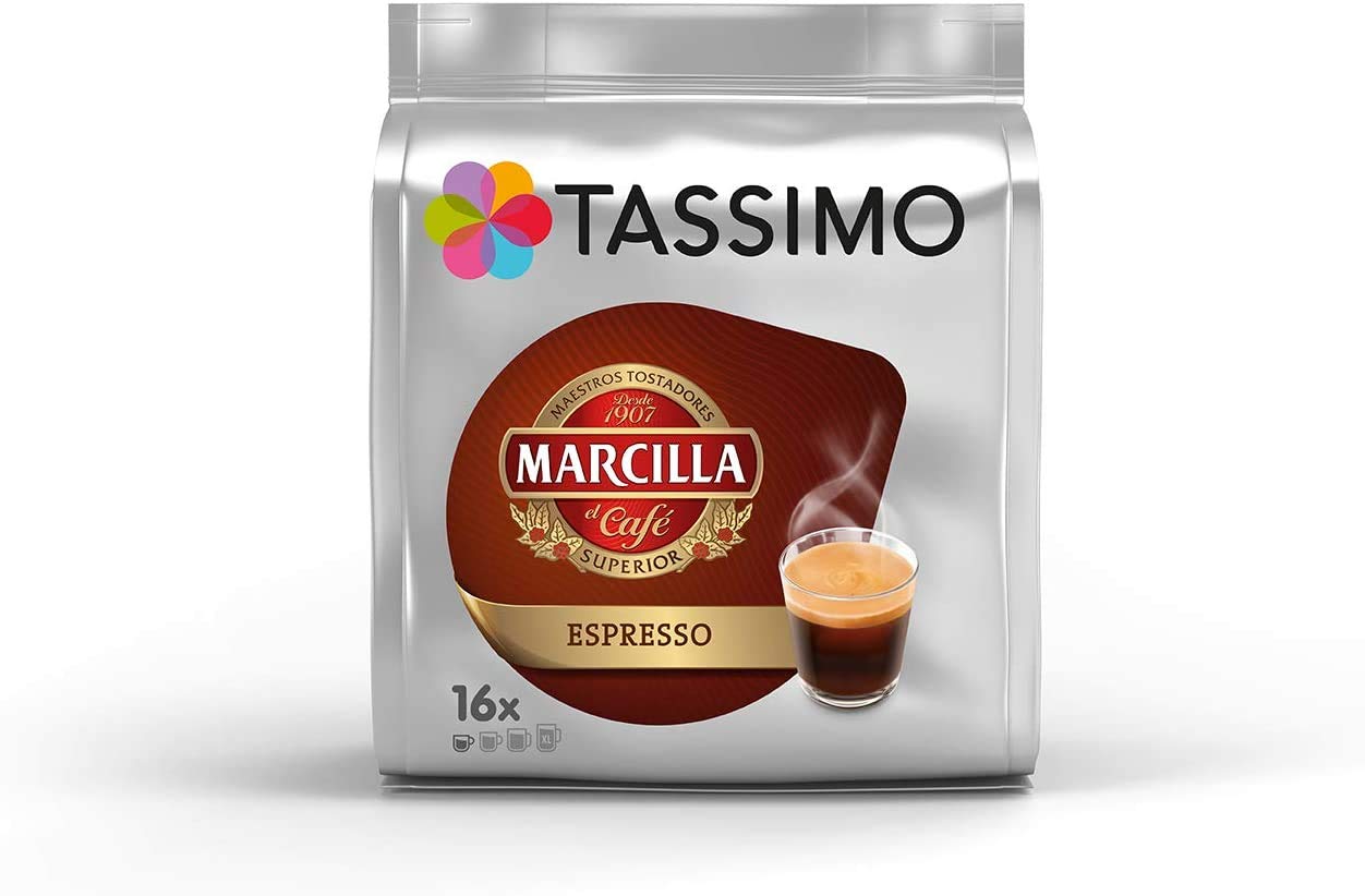Tassimo Café Marcilla Selección de café - Marcilla Café con Leche/Cortado/Espresso/Café Largo/Espresso Descafeinado Cápsulas de café - 10 paquetes (160 porciones)