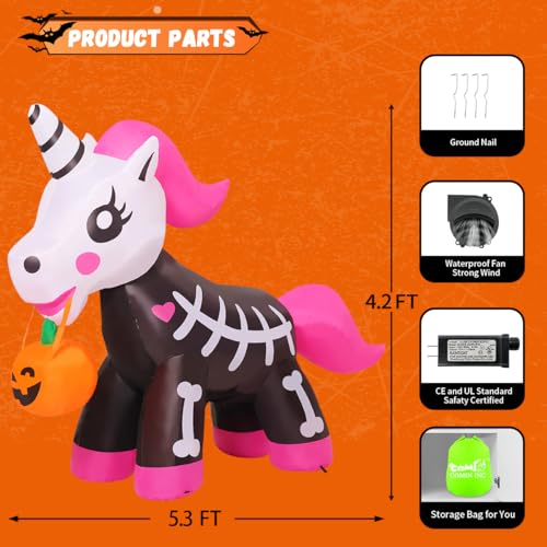 Aufblasbares Halloween-Skelett-Einhorn mit LEDs, 152 cm – Bild 3