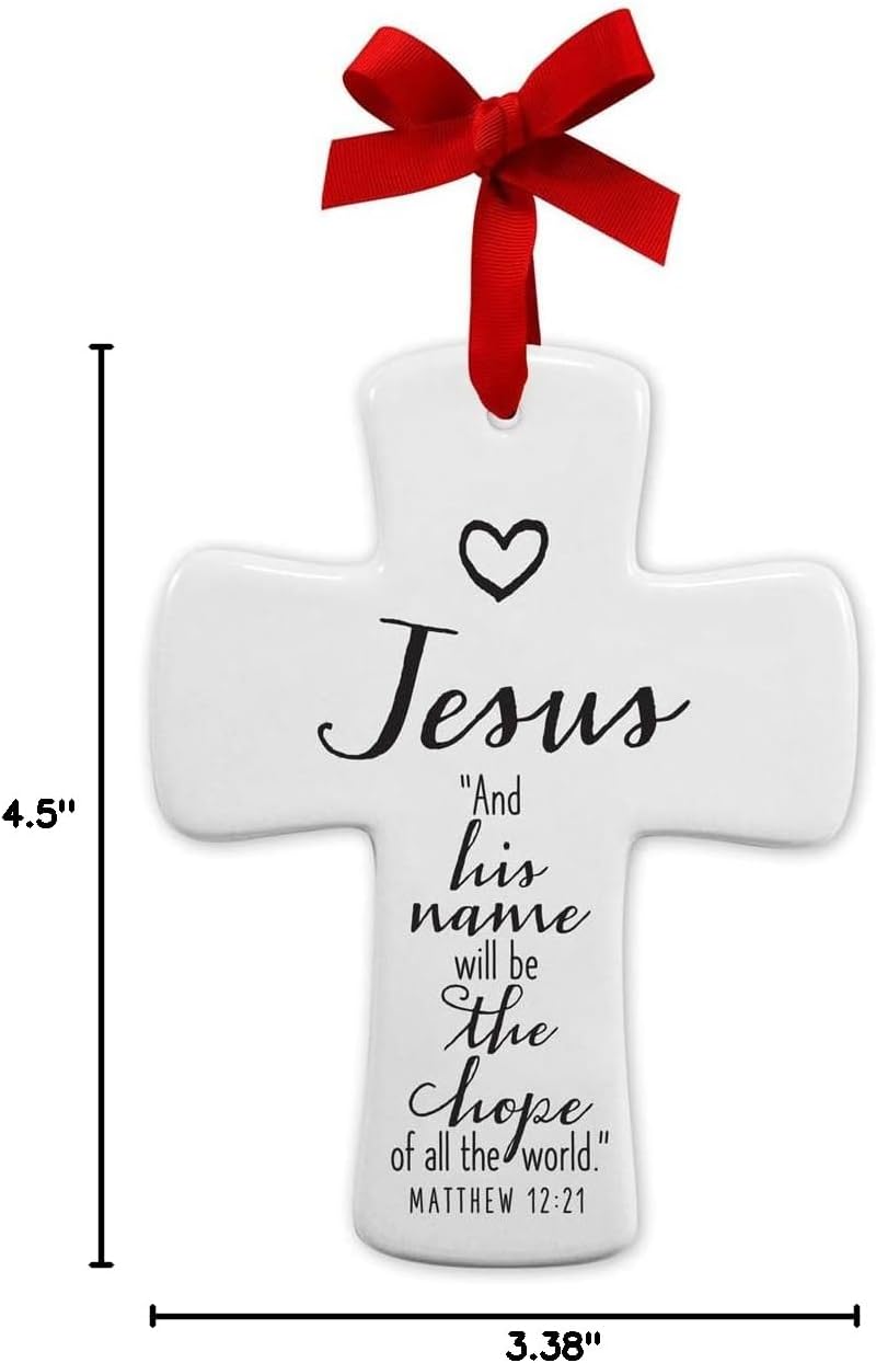 Lighthouse Christian Products Jesus Name is Hope White Cross 4.5 x 4 Ceramic Christmas Ornament - Image 2