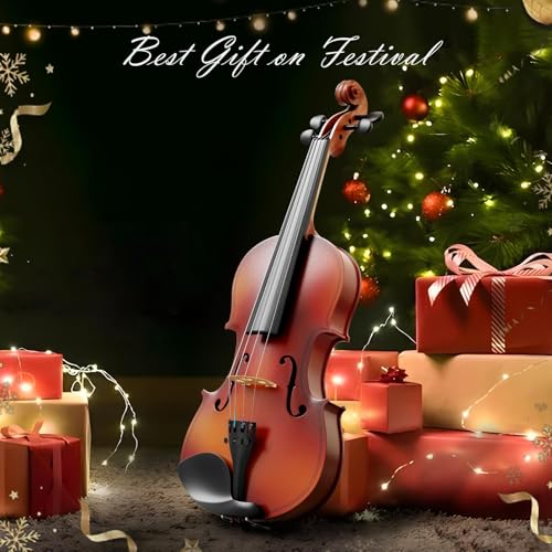 Image of 4 /4 Full Size Beginner Violin, Acoustic Fiddle Set for Adults, Teens, and Students (Age 12+), with Case, Bow, Bridge, and Rosin (Natural)