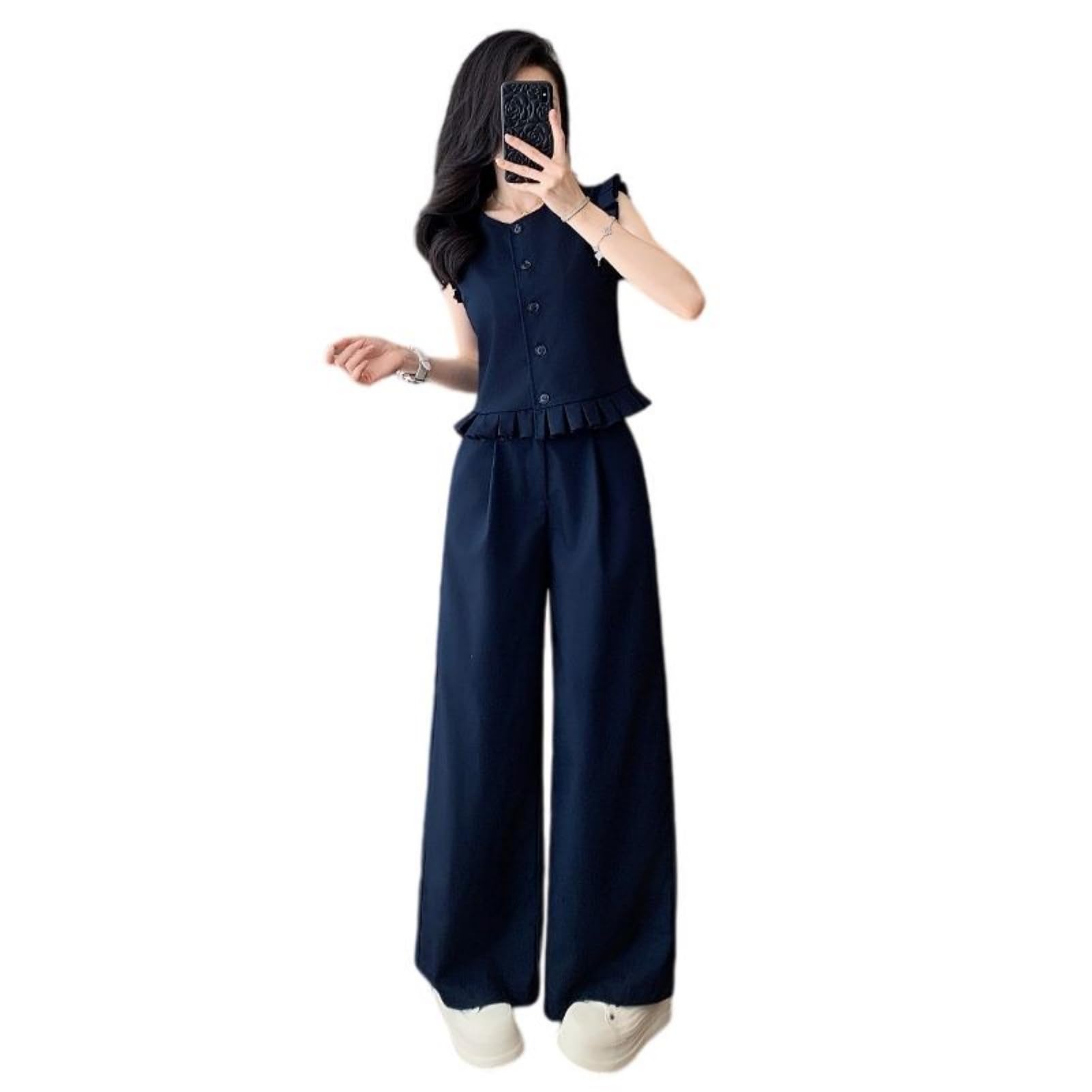 Conjunto de dos piezas en mezcla de algodón con retazos de diseño sofisticado para mujer 7