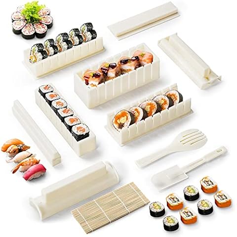 Virklyee 11 PCS Sushi Maker Home Sushi Tools Sushi Maker Premium Set Sushi Tool Set 8 Unique Mold Shapes Easy and Fun Suitable Beginner and Experienced (White) Cover