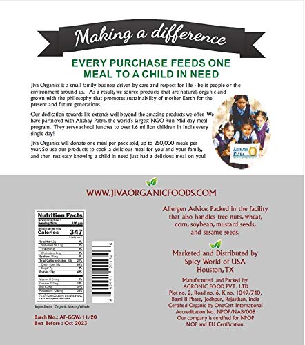 Jiva Organics Organic Mung Beans Whole 2 Lb Bag - Green Moong Bean - Perfect For Cooking & Sprouting #TOP4