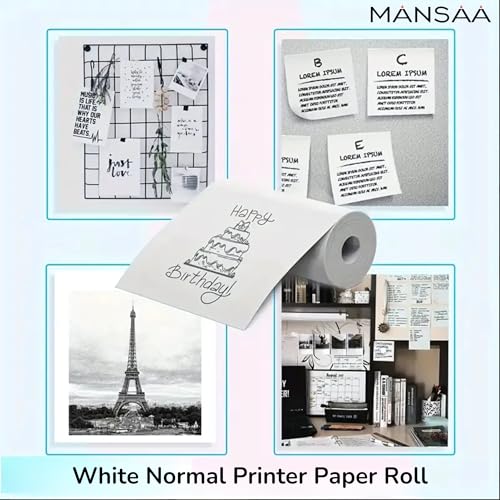 Image of MANSAA Mini Thermal Printer, Portable Bluetooth Pocket Printer for Android & iOS, Cute Cat Inkless Thermal Printer, USB Rechargeable Sticker & Label Printer for Notes, Study & Photos (White Pink)