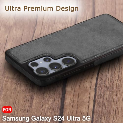 Image of TheGiftKart Genuine Leather Finish Back Cover Case for Samsung Galaxy S24 Ultra 5G | Shockproof Design | Raised Edges for Camera & Screen Protection | Stunning Minimalist Design Back Cover (Grey)