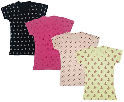 Image of indi weaves Girls Half Sleeve Cotton Printed T-Shirts Pack of 4