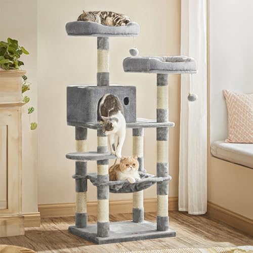 18. FEANDREA 56.3-Inch Cat Tree – Ultimate Comfort & Play for Cats