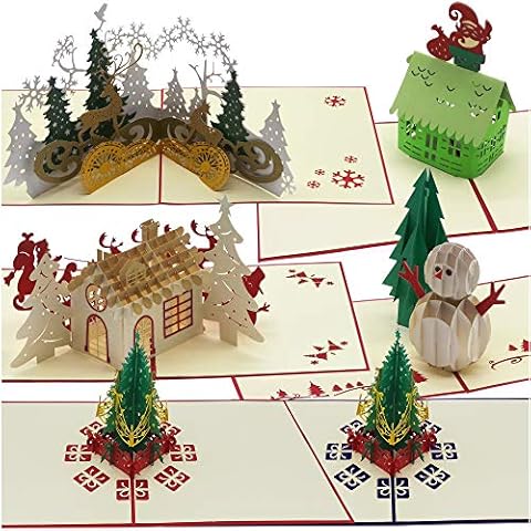 6 pcs 3D Pop Up Christmas Cards, Premium Quality, Deluxe Special Seasonal Greeting Cards for Your Special Family and Friends-Bundle C Cover