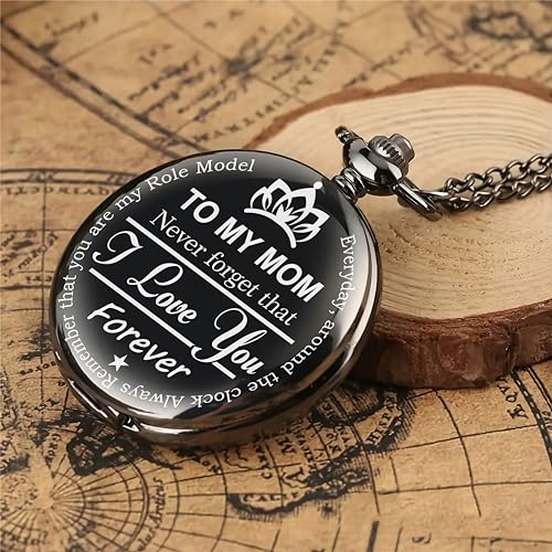 Image of Vintage Gandhi Style Pocket Watch with Engraved Designs & Messages Royal Black Analog for Men Women & Kids Includes Key Ring for car or Bike Keys Ideal Gift