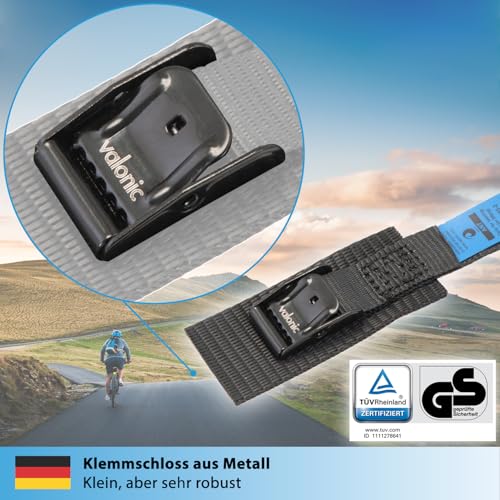 valonic ANT - 4X 35cm Kurze Spanngurte für Fahrradträger, gepolstert, Blaue Fahne, TÜV Rheinl. / GS Zertifiziert, Spanngurt mit Klemmschloss, schwarz - für Dachbox, Fahrrad, Bike, Zurrgurt