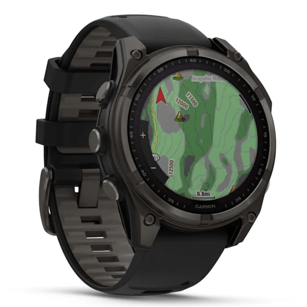 GARMIN Fenix 8-47 MM, Solare, Sapphire Grigio Carbonio DLC Titanio CON NERO/Grigio ghiaia Silicone