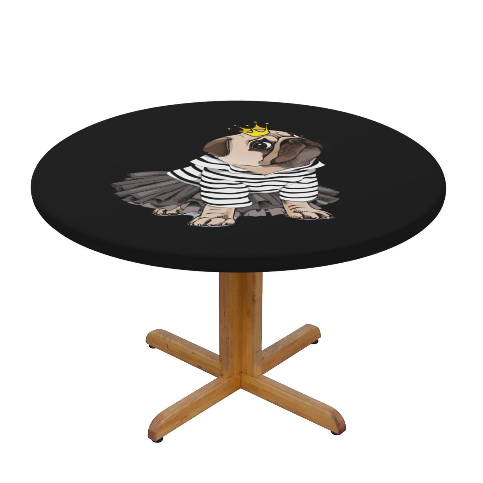 ESNAIUVCD Dog print Waterproof Round Tablecloth,Outdoor Table Cloth with Elastic Edged, Elastic Tablecloth Wipeable, Garden Table Cloth Suitable for sizes 90cm-140cm
