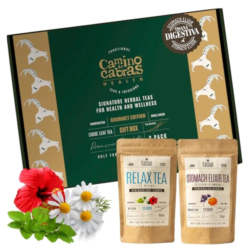 Tisane Confezione Regalo - Tisana Rilassante + Digestiva - Sollievo Stomaco - Tisana della Sera - Relax - Calmante - Melissa, Camomilla, Finocchio, Liquirizia, Anice, Cumino, Menta – Tea Box 2x100g