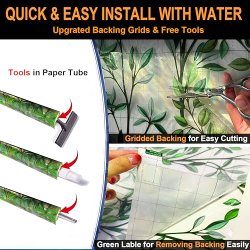 Image of Rainbow Privacy Film with Cutting Line, 3D Decals Stained Glass Window Clings, Static Cling Window Sticker, Suncatcher, 17.5 inch x 78.74 inch