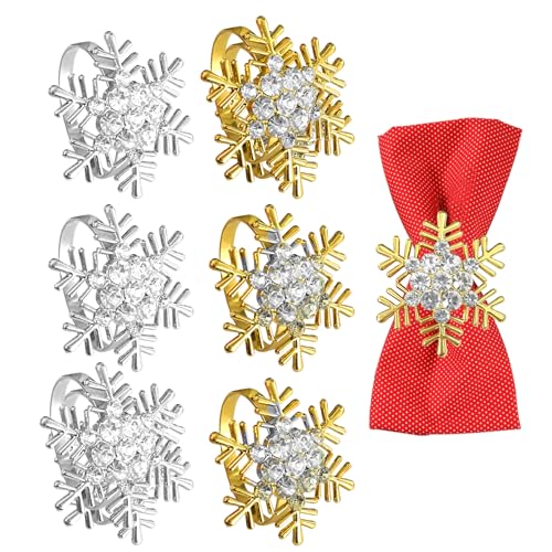 Lot De 12 Ronds De Serviette De Noël - Motifs Flocon De Neige Et Sapin, En Alliage Doré/argenté