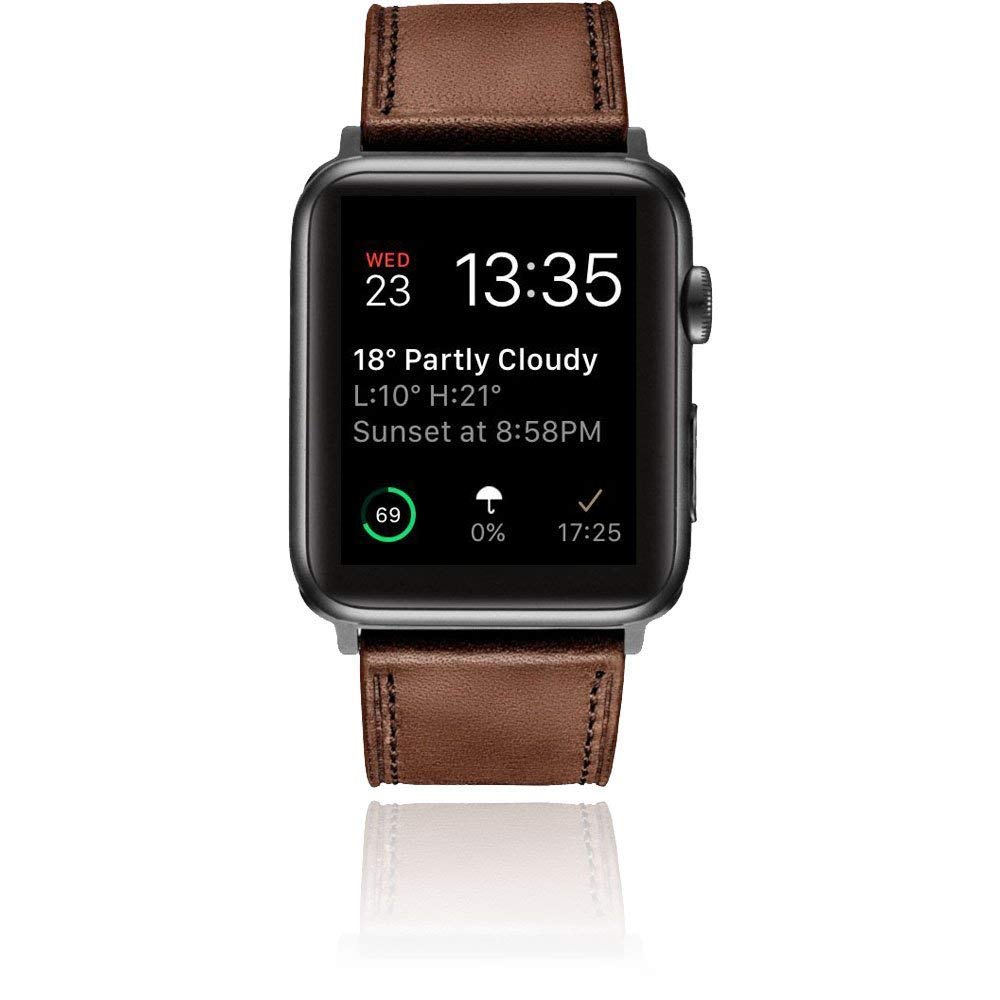 Genuine Leather Wrist Strap Replacement Band with Classic Square Stainless Steel Buckle for Apple Watch iWatch Series 1/2/3/4,Sport & Edition