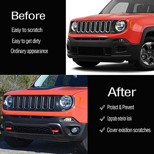 Image of Front Bumper Grill Insert Rings Vent Cover Trim Compatible with Jeep Renegade 2015 2016 2017 2018 Gloss Black (7pcs)