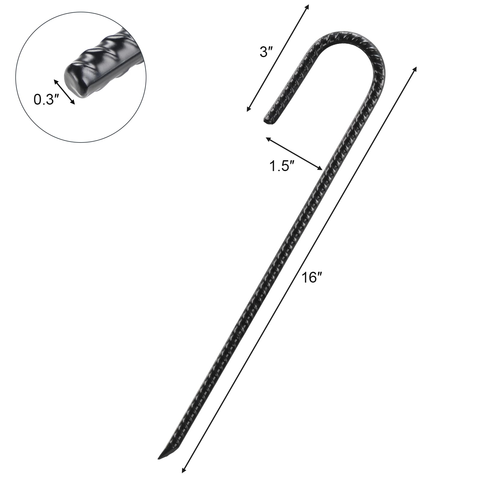 Ancres de Sol 40 CM, 10 Piquets de Fixation en J, Piquets Robustes en Acier Galvanisé pour sécuriser la clôture, Les auvents, Le Trampoline