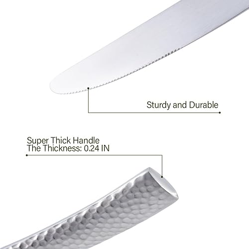 Miniatura 27 de Juego de cubiertos de 20 piezas de cubiertos de acero inoxidable negro con acabado de espejo forjado con mango martillado, servicio para 4 Espejo