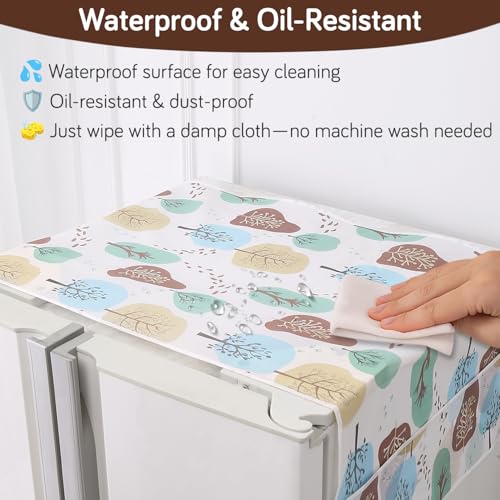 Image of HOKIPO Large Fridge Cover Top | For Bigger Double Door Refrigerator | Waterproof, Printed with 6 Side Pockets, Size Large 180x62 cm, Nature Trees (AR-5876-D2)