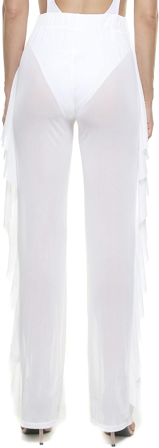 Willow Dance Women's Perspective Sheer Mesh Ruffle Pants Swimsuit Bikini Bottom Cover up Pants - Image 2