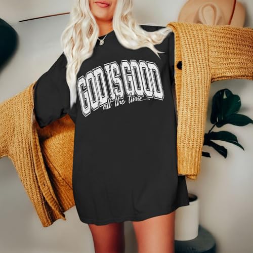 Image of Christian T Shirts for Women God is Good Shirt Oversized Jesus Religious Faith Inspirational Tshirts Bible Verse Tops