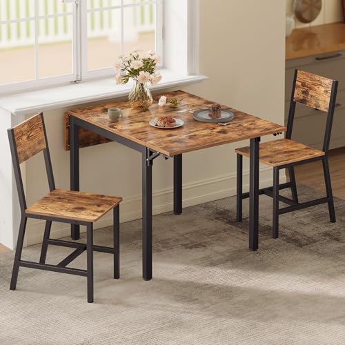 VASAGLE 1 Table Pliante avec 2 Chaises de Cuisine, Ensemble de Salle à Manger, pour Salon, Cuisine, Cadre en Acier, Montage Facile, Marron Rustique et Noir...