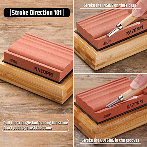 Razorri Wood Carving Sharpening Stone Kit - 400 & 1000 Grit Whetstone With Multiple Grooves - Waterstone Straightens And Repairs Whittling & Carving Knives, Chisels, And Gouges #TOP2
