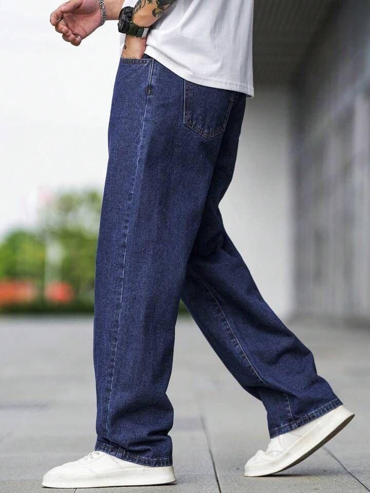 Image of Men Straight Fit Denim Jeans | Washed Blue Casual Denim Pants | Comfortable Classic Straight Leg Jeans for Men | Street Style & Office Casual Wear
